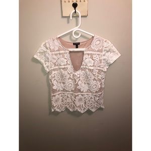 Express White Lace V Neck cut out top